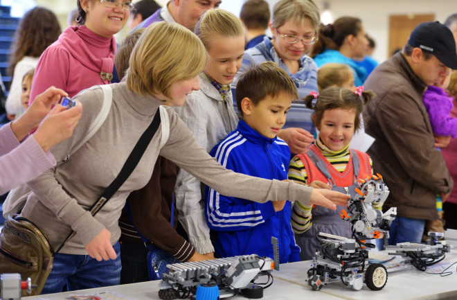 Family at STEM festival Royalty Free