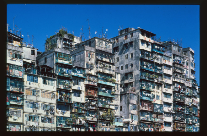 Stacked buildings in Kowloon Walled City