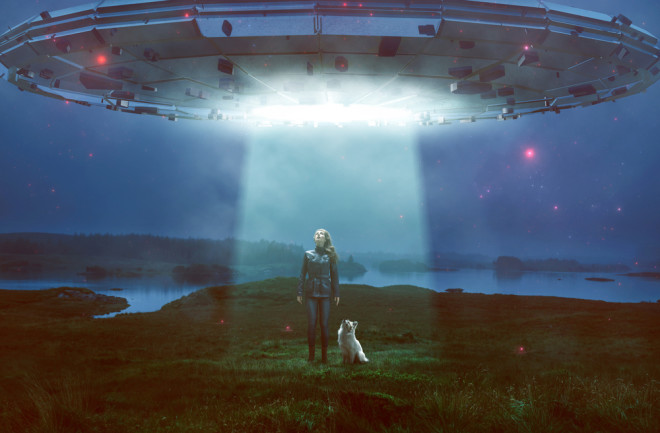 Woman and dog encounter an UFO