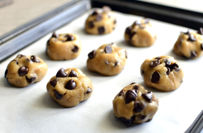 Baking Chocolate Chip Cookies Cookie Dough on a Baking Sheet - Shutterdtock