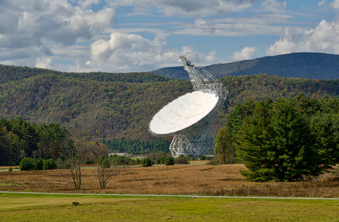 Green Bank, West Virginia - October 15, 2017 - The Robert C. Byrd Green Bank Telescope (GBT) located at the Green Bank Observatory points skyward listening for signals from deep space.